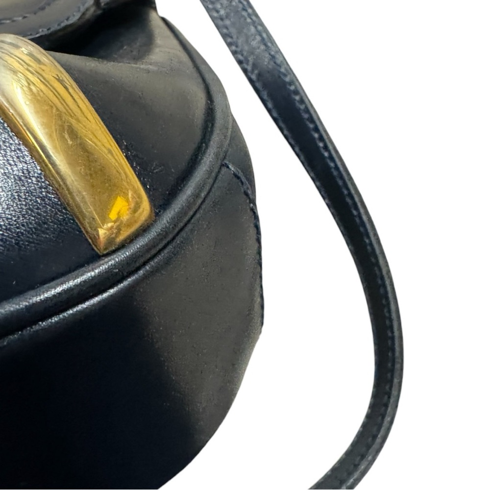Old Gucci Vintage Black Polished Leather Horsebit Accent Shoulder Bag Auth - Picture 9 of 16